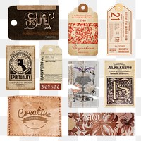 Vintage label png, aesthetic paper, realistic design with logo set on transparent background