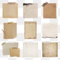 Vintage note paper png collage, wall decoration with blank space set on transparent background