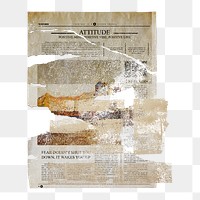 Vintage newspaper png, glued to a wall on transparent background