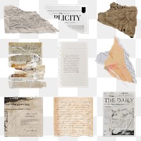 Ripped paper png, vintage stationery, collage element set on transparent background