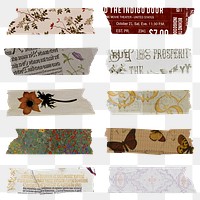 Vintage washi tape png clipart, aesthetic journal collage element set on transparent background