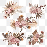 Flower bouquet png sticker, transparent background set