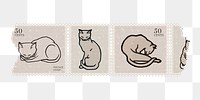 Vintage png washi tape sticker, cat pattern, decorative stationery clipart