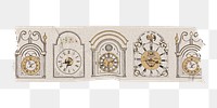 Vintage png washi tape sticker, clock pattern, decorative stationery clipart