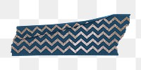 Washi tape png collage element, blue zig-zag pattern on transparent background