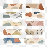 Abstract memphis png washi tape sticker, aesthetic earth tone set on transparent background