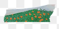 Floral washi tape png collage element, aesthetic poppy on transparent background