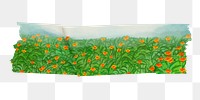 Floral washi tape png collage element, aesthetic poppy on transparent background
