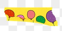 Balloons washi tape png sticker, birthday pattern on transparent background