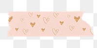 Heart pattern png washi tape sticker, pink cute collage element on transparent background