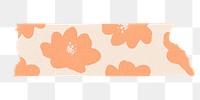 Floral washi tape png sticker, orange patterned collage element