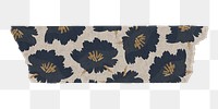 Floral washi tape png sticker, blue patterned collage element