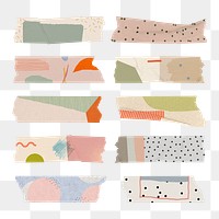 Abstract memphis png washi tape sticker, aesthetic earth tone set on transparent background