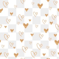 Gold heart png pattern, transparent background, glitter design