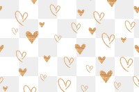 Gold heart png pattern, transparent background, glitter design