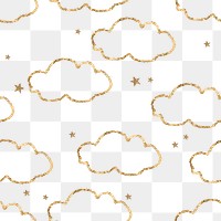 Aesthetic cloud png pattern, transparent background, gold glitter