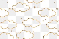 Aesthetic cloud png pattern, transparent background, gold glitter