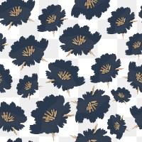 Aesthetic floral png pattern, transparent background, blue botanical design