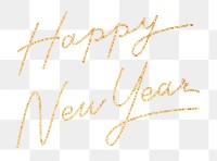 New Year calligraphy png, gold word sticker, transparent background