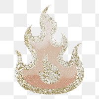 Glitter flame png clipart, gold aesthetic feminine on transparent background