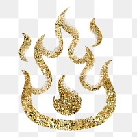 Glitter flame png clipart, gold aesthetic feminine design on transparent background