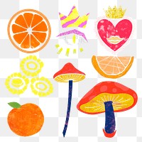 Funky diary png stickers, colorful feminine design set on transparent background