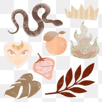 Exotic animal png stickers, aesthetic earthy collage elements set