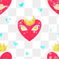 Kidcore heart png pattern, transparent background, pink aesthetic design