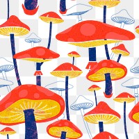 Mushroom psychedelic png pattern, transparent background, red cottagecore design