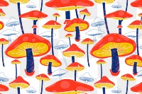 Mushroom psychedelic png pattern, transparent background, red cottagecore design