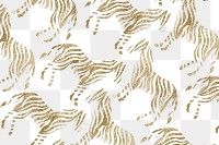 Zebra png pattern, transparent background, gold animal print