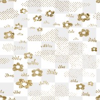 Glitter flower png pattern, transparent background, gold nature design