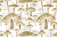 Mushroom psychedelic png pattern, transparent background, gold cottagecore design