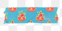 Flame pattern png washi tape sticker, blue funky on transparent background
