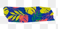 Monstera pattern png washi tape sticker, blue funky on transparent background