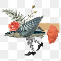 Retro fish collage sticker png, scrapbook paper clip art