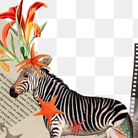 Retro animal collage sticker png, scrapbook paper clip art border frame