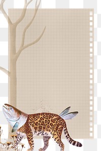 Retro leopard png sticker note transparent frame background, surreal hybrid animal scrapbook illustration