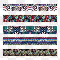 Vintage floral png border stickers, rectangle shape set