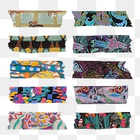 Abstract floral png washi tape sticker, art deco set