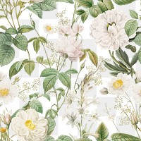 Botanical png seamless pattern, transparent background, remix from the artworks of Pierre Joseph Redouté