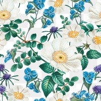 Floral png seamless pattern, transparent background, remix from the artworks of Pierre Joseph Redouté