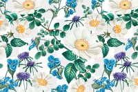 Colorful floral png pattern clipart, transparent background, remixed from original artworks by Pierre Joseph Redouté