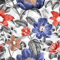 Retro flower png seamless pattern, transparent background, remix from the artworks of Pierre Joseph Redouté