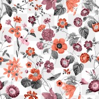 Botanical png seamless pattern, transparent background, remix from the artworks of Pierre Joseph Redouté