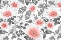 Retro flower png pattern clipart, transparent background, remixed from original artworks by Pierre Joseph Redouté