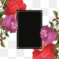 Floral png frame, transparent background, remix from the artworks of Pierre Joseph Redouté