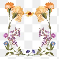 Vintage floral png frame, transparent background, remix from the artworks of Pierre Joseph Redouté