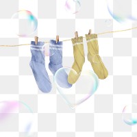 Socks png sticker, soap bubble on transparent background 