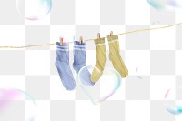 Socks png sticker, soap bubble on transparent background 